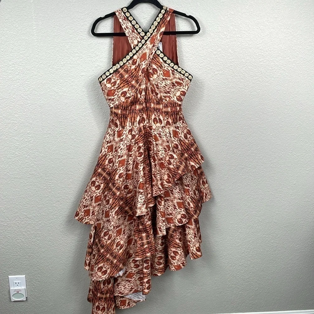 NWT Autumn Adeigbo Signy Dress Abstract Printed Tiered Midi Sleeveless Sz 10